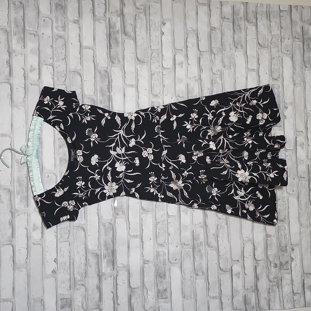 Vintage Betsey Johnson Black Silver Floral Embroiderd Fit And Flare Dress